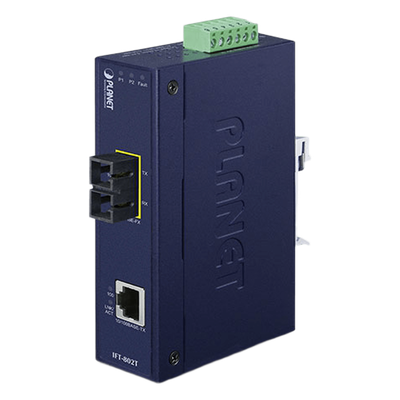 Convertidor de Medios Industrial / 10/100 Base-TX a 100 Base-FX / Multimodo SC / Alcance 2 km / IP30 / -40 a 75°C