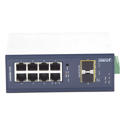 Switch Industrial Administrable Capa 2 / 8 Puertos 10/100/1000T / 2 Puertos SFP 1G/2.5G / IP30 / Relé Alarma 1A / Doble 12-48VDC
