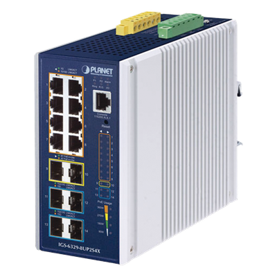 Switch Industrial Capa 3 / 8 Puertos Gigabit PoE++ / 2 Puertos SFP 1G/2.5G / 4 Puertos SFP 10G / Rango de Temperatura -40 a 75°C (-40 a 167°F) / Montaje DIN o Pared