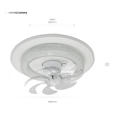 Ventilador de Techo con Luminario LED / 88 W / 6 Velocidades / 3 Tonos de Luz 2700-6500 K / Giro 360° / Diámetro 495 mm / Dimeable / 5400 lm