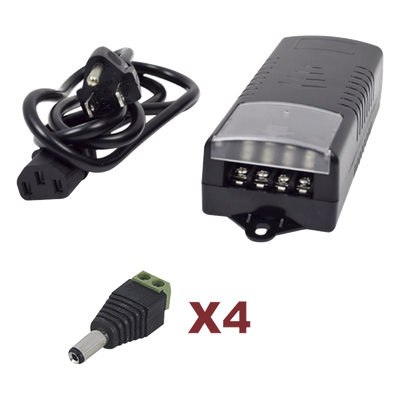 Kit de fuente de poder / Entrada 110-220 VCA / Salida 12 VCC 5A / 4 salidas / Conectores JR52 / 6A PTC / 117x62x34.2 mm / 0.38×0.20×0.11 ft