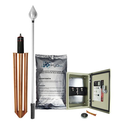 Kit de Pararrayo / Protección 160 m (524.9 ft) de Diámetro / Punta Aluminio / Mástil 1.2 m (3.9 ft) / Electrodo 100 A / Mejorador de Suelo 11 kg