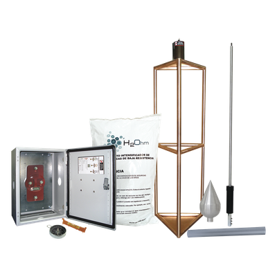 Kit de Protección Contra Rayos / 300 m (984.3 ft) de Diámetro de Protección / Punta Captadora con 95% de Reducción de Caída / Mástil de Aluminio 1.2 m (3.9 ft) / Electrodo 1000 A / Sistema Externo e Interno Combinado