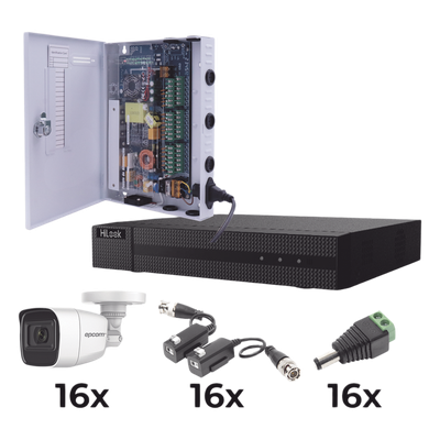 Kit de Videovigilancia TurboHD / DVR 16 Canales / 16 Cámaras Bala 1080p / Audio por Coaxitron / IR 25 m (82 ft) / Fuente de Poder 20A