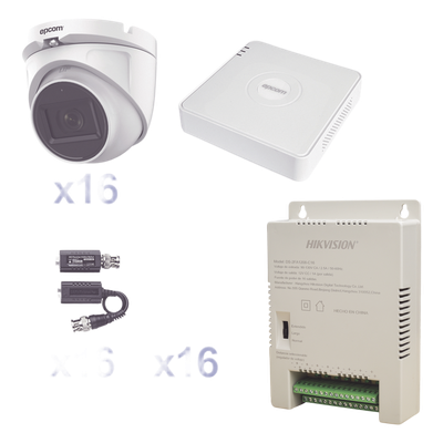 Kit TurboHD 1080p Lite / DVR 16 Canales / 16 Cámaras Eyeball Exterior / Fuente 20A / Transceptores UTP