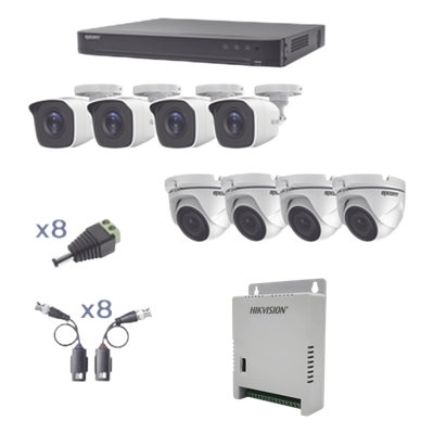 Kit TurboHD / DVR 8 Canales / 8 Cámaras 1080p / Bala y Eyeball / IR 20 m (65.6 ft) / Fuente Regulada 12V-15V / Transceptores UTP