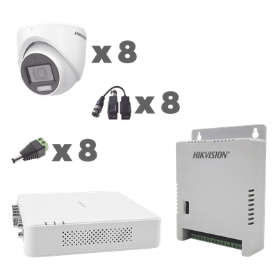 Kit TurboHD / DVR 8 Canales / 1080p / Audio Coaxitron / 8 Cámaras Eyeball / Micrófono Integrado / Luz Dual IR 30 m (98.4 ft) + Blanca 20 m (65.6 ft) / Fuente Seleccionable 12V/13.5V/15V