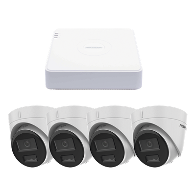 Kit de Videovigilancia IP / 2 Megapixel / NVR 4 Canales PoE+ / 4 Cámaras Turret / ColorVu 20 m (65.6 ft) / Audio Integrado / WDR 120 dB