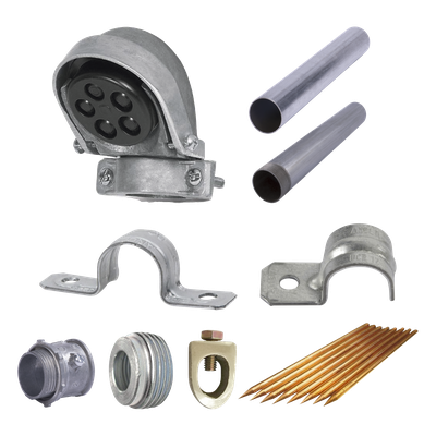 Kit de Acometida Eléctrica / Mufa 1-1/4′ / Tubo Pared Gruesa 3 m (9.84 ft) / Varilla Tierra 1.5 m (4.92 ft) / 10 Piezas