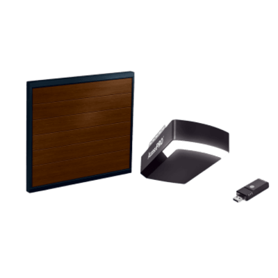 KIT COMPLETO Incluye /Puerta D/ Garage / APDOORB 12×8 Pies / Lisa Linea Central / Imitacion madera / Insulada / Interfase ACCESSWIFI / Motor FS1000M / 1/2HP / Fuerte/Silencioso/Luz LED/Motor DC .