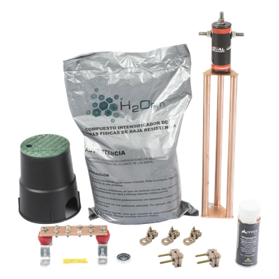 Kit de Puesta a Tierra / 45 A / Resistencia < 2 Ω / Electrodo Magnetoactivo / Compuesto Higroscópico / Brújula y Nivel Integrados