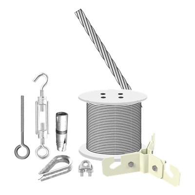 Kit de Sujeción de Mástil a Piso de Concreto / 3 m (9.8 ft) / Retenida 7 Hilos 1/8 / Tensor Gancho-Argolla / Taquetes Expansivos 3/8