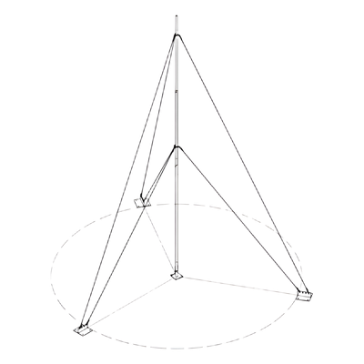 Mástil Telescópico / 9 m (29.5 ft) / 3 Secciones / Base Galvanizada / Anclajes Concreto / Retenida Opcional / 5 kg Capacidad