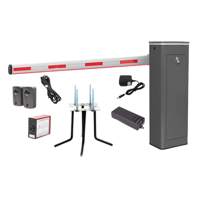 Kit de Barrera Vehicular Izquierda / Brazo Iluminado 5 m (16.4 ft) / Apertura 6 s / 150 Ciclos/h / Gabinete Gris / Sensor de Masa y Lazo Magnético / Fotoceldas / 110V