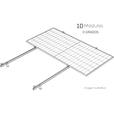 Sistema de Montaje Solar / 1 Módulo / Techo Plano / Resistencia Viento 140 km/h / Inclinación 15° / Área 4 m² (43.1 ft²)