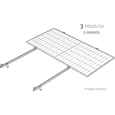 Sistema de Montaje Solar / Techo Plano Single Row / 1 Módulo / Riel N-S 2.14 m / Resistencia Viento 140 km/h / Inclinación 15° / Área 4 m² (43.1 ft²)
