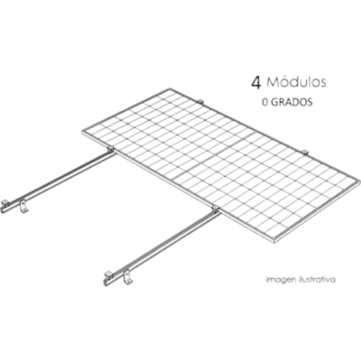 Sistema de Montaje Solar / Techo Plano / 1 Módulo / Viento 140 km/h / Inclinación 15° / Área 4 m² (43.1 ft²)