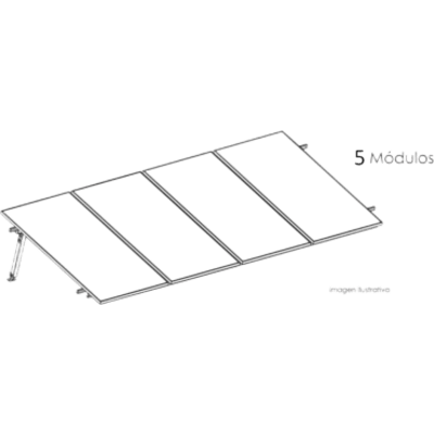 Estructura de Montaje Fotovoltaico / Losa Plana / Configuración 1×3 / Viento 170 km/h / Inclinación 10° / Rieles E-O 3.55 m (11.65 ft) / Rieles N-S 2.14 m (7.02 ft) / Altura 0.52 m (1.71 ft) / Área 10 m² / Módulos 645