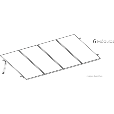 Estructura de Montaje Fotovoltaico / Losa Plana / Configuración 1×3 / Viento 170 km/h / Inclinación 10° / Rieles E-O 3.55 m (11.65 ft) / Rieles N-S 2.14 m (7.02 ft) / Altura 0.52 m (1.71 ft) / Área 10 m² / Módulos 645