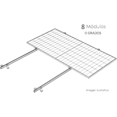 Sistema de Montaje Solar para Techo Plano / 1 Módulo / Resistencia Viento 140 km/h / Inclinación 15° / Riel 2.14 m / Área 4 m² (43.1 ft²)