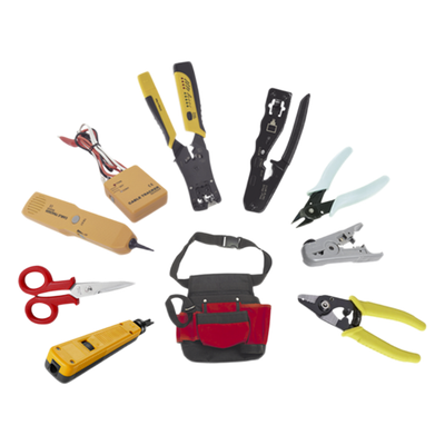 Kit de Herramientas para Instalador de Redes / 9 Piezas / Pinza Pelacables con Probador / Ponchadora Pass Through / Rastreador de Cable / Bolsa 21×11.5×3.4 cm