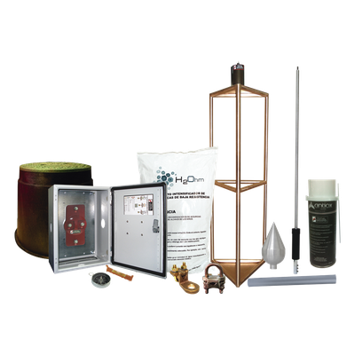 Sistema de Protección Contra Tormentas Eléctricas / 300 m (984.3 ft) de Diámetro / Punta de Aluminio de Alta Conductividad / Electrodo 1000 A / Kit con Accesorios de Instalación