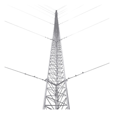 Torre Arriostrada de Piso / 57 m (187 ft) de Altura / 19 Tramos / Carga Axial 500 kg / Resistencia Viento 200 km/h / Galvanizado en Caliente