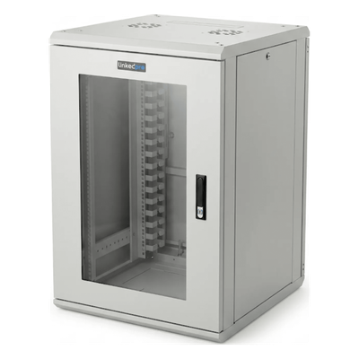 Gabinete Rackeable / 18U / 19 in / Puerta Cristal / Carga 750 Kg / 600x605x930 mm (23.6×23.8×36.6 in) / 3.05 ft Alto