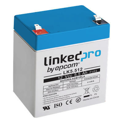 Batería de Respaldo AGM / 12 V / 5.5 Ah / Vida Útil 5 Años / Terminales F1 + Adaptador F2 / UL Certificada