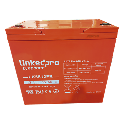 Batería de Respaldo AGM-VRLA / 12 V / 55 Ah / Terminales T2 / Vida Útil 5 Años / UL94-V0 / 230 x 139 x 215 mm (9.1 x 5.5 x 8.5 in)