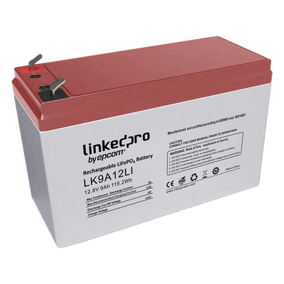 Batería LiFePO4 / 12.8 Vcc / 9 Ah / 2000 Ciclos / Descarga 9 A / -20°C a +60°C / Terminales F1-F2