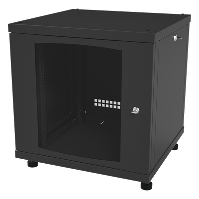 Gabinete de Piso / 12UR / 638 mm Profundidad / 276 kg Carga / Acero ANSI/TIA RS-310-D / Puerta Cristal Templado