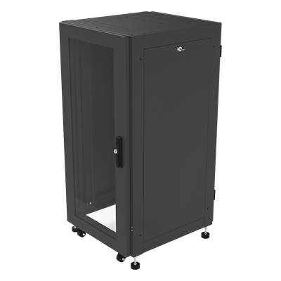 Gabinete de Piso 19in / 24UR / 600 mm Profundidad / Carga 532 kg / Puerta con Cristal Templado / Cierre 3 Puntos