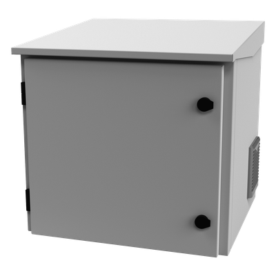 Gabinete Exterior IP / Rack 19″ 9UR / Ventilador con Termostato / Acero Galvanizado / Montaje Poste, Torre o Pared
