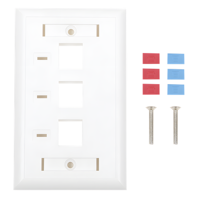 Placa de Pared / 3 Puertos Keystone / Espacio para Etiqueta / 70 x 115 mm / 2.75 x 4.52 in / Blanco