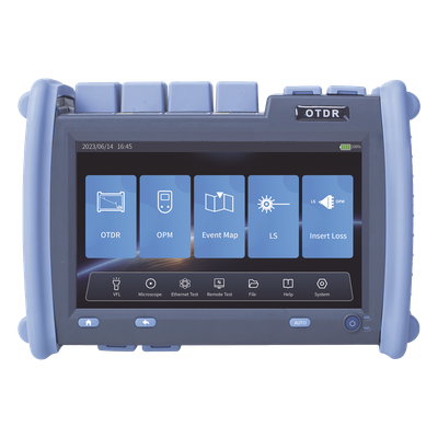 OTDR de Alto Rendimiento / Pantalla 7″ / 1310nm, 1550nm, 1625nm / Zona Muerta 0.8m (2.62 pies) / VFL 5mW / Alcance 420 km