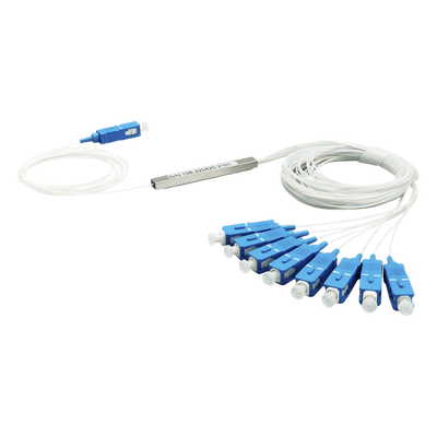 Divisor Óptico PLC / 1×8 Puertos / Conector SC/UPC / Rango 1260~1650 nm / Fibra G.657A / -40 a 85°C