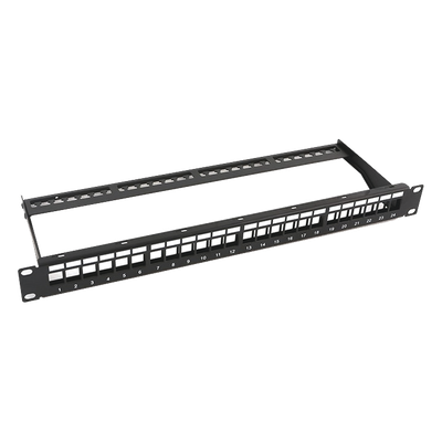 Patch Panel / 24 Puertos / 1U Rack / Acero al Carbono / Barra Organizadora / 19″