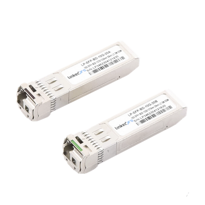 Transceptor Óptico SFP+ Bidireccional / 10 Gbps / Monomodo 1270/1330 nm / Alcance 20 km (65,616 ft) / LC/UPC Simplex / DDM / Hot-Pluggable / 2 Piezas
