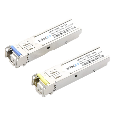 Transceptor Óptico SFP Bidireccional / Monomodo 1310 & 1550 nm / 1.25 Gbps / 1000BASE-BX / LC/UPC Simplex / DDM / Alcance 20 km (65,616 ft) / 2 Piezas