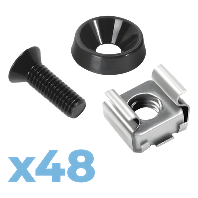 Kit de Montaje para Rack / 48 Tornillos / 48 Arandelas / 48 Tuercas Enjauladas / M5 y M6