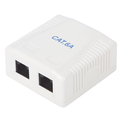 Caja de Pared / 2 Puertos RJ45 / Cat6A UTP / T568A-B / ABS Retardante de Llama