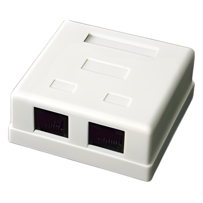 Caja de Pared / 2 Puertos / Cat5e / UTP / Superficial / T568A/T568B / 0 a 70°C