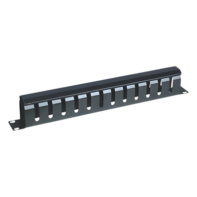 Organizador de Cables Horizontal / 1U para Rack 19″ / Capacidad 60 Cables Cat5 o 50 Cat6 / Cubierta Metálica / Ventilación 50%
