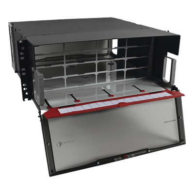 Distribuidor de Fibra Óptica de Alta Densidad / 4 UR / 16 Placas Plug and Play / Hasta 384 Fibras / Rack 19″ (48.26 cm)