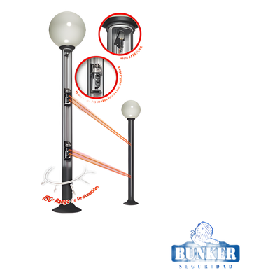 Farola de Seguridad / Aluminio y Policarbonato UV / 185 cm (6′ 1′) de Altura / Base 27 cm (10.63′) / 3 Fotoceldas de 2 Rayos
