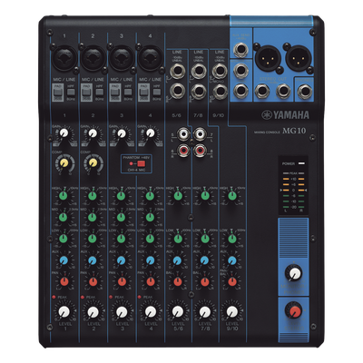Mesa de Mezclas Analógica / 10 Canales / 4 Entradas de Micrófono / 3 Entradas de Línea Estéreo / Phantom Power / Bus Estéreo con 1 Envío Auxiliar