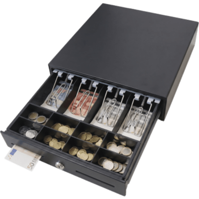 Cajón para Efectivo / 4 Compartimentos Billetes / 5-8 Compartimentos Monedas / Ranura de Inserción / Cerradura con Llave / Diseño Extraíble