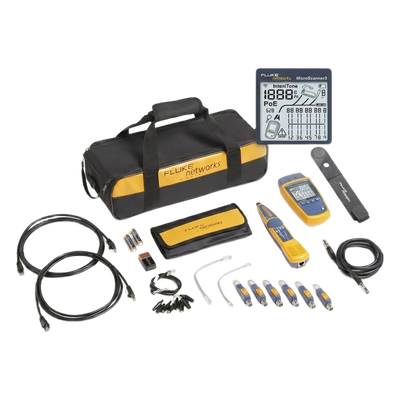 Kit Verificador de Red / Comprobación Voz-Datos-Video / Pantalla LCD Retroiluminada / Detección PoE 90W / Sonda Intellitone Pro 200 / 295 ft (90 m)