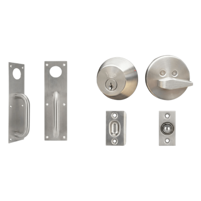 Kit de Herraje para Puerta / Jaladera 30 cm (11.8 in) / Cerrojo B500P con Llave Mariposa / Pestillo de Bola Ajustable / Acero Inoxidable y Cromo